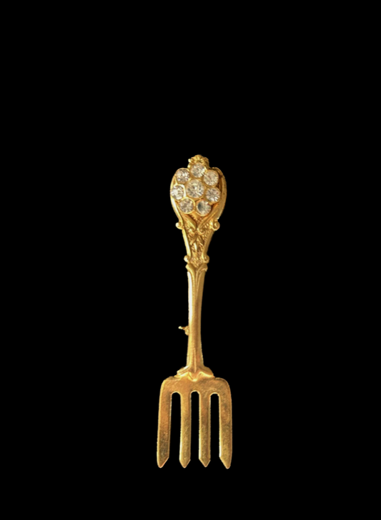 Vintage Gold Jeweled Fork Pin
