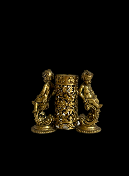 Vintage Brass Cherub Lipstick Holder
