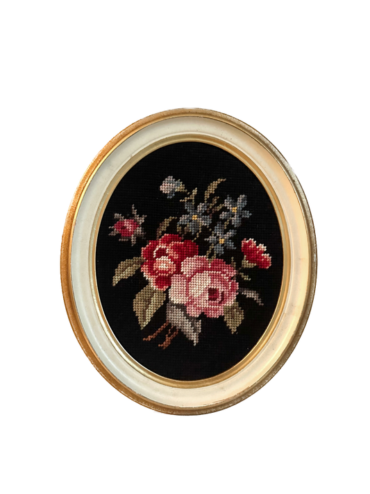 Vintage Rose Framed Needlepoint