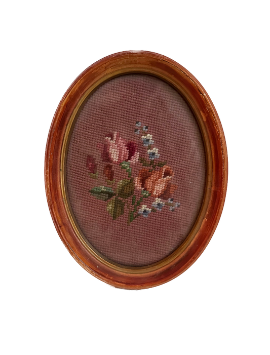 Vintage Rose Framed Needlepoint