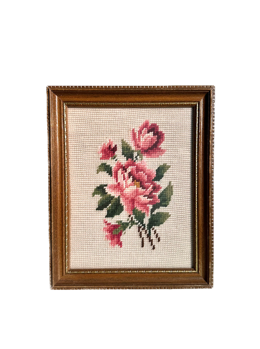 Vintage Rose Framed Needlepoint