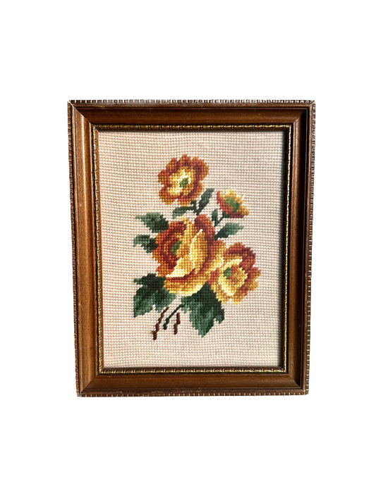 Vintage Rose Framed Needlepoint