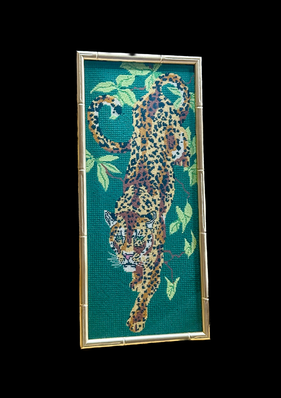 Vintage Jaguar Framed Needlepoint