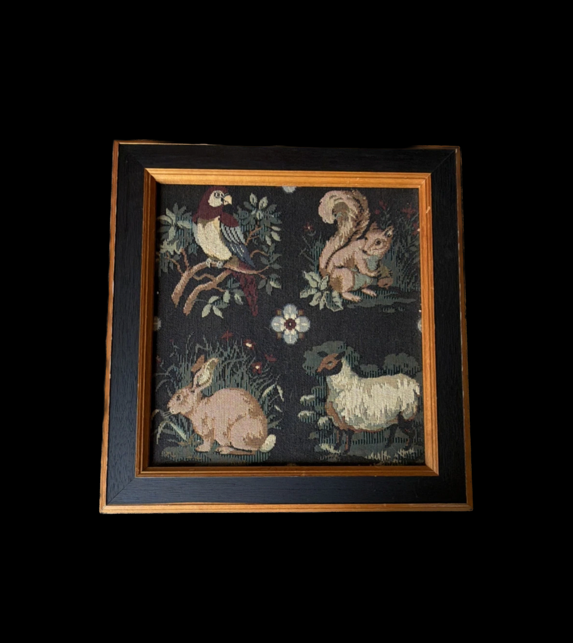 Vintage Woodland Animals Framed Needlepoint