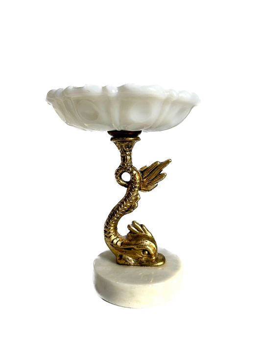 Vintage Brass Koi Fish Pedestal Dish