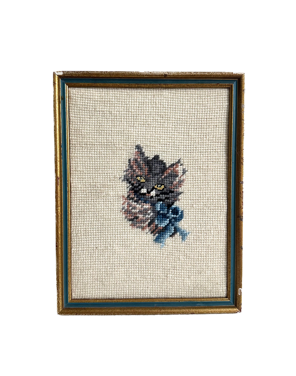 Vintage Cat Framed Needlepoint