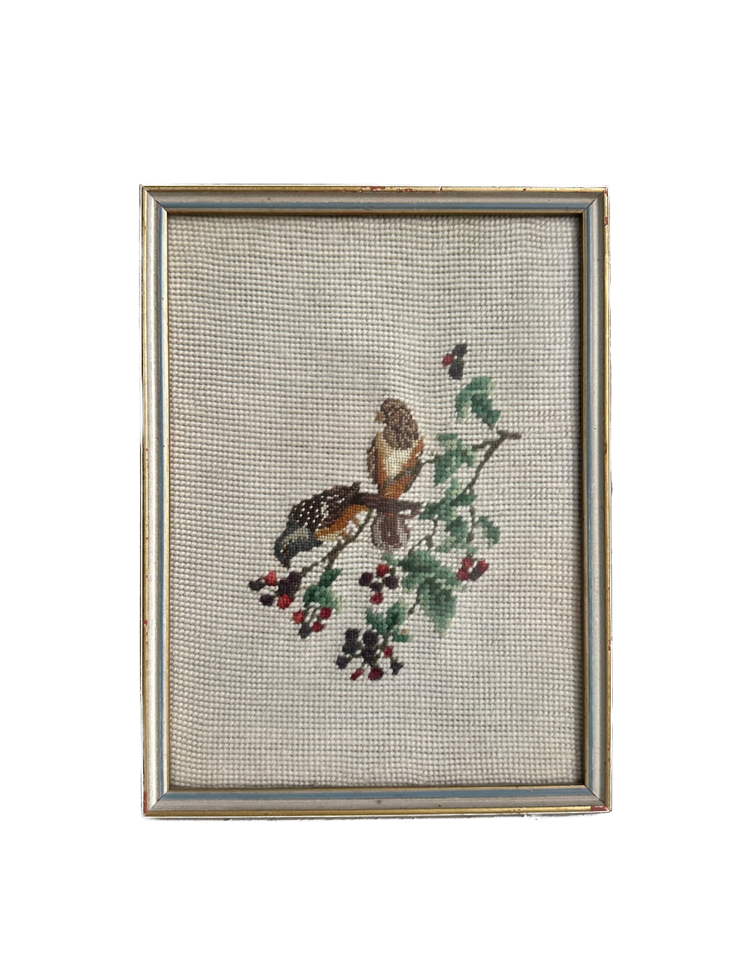 Vintage Birds on a Tree Branch Framed Needlepoint