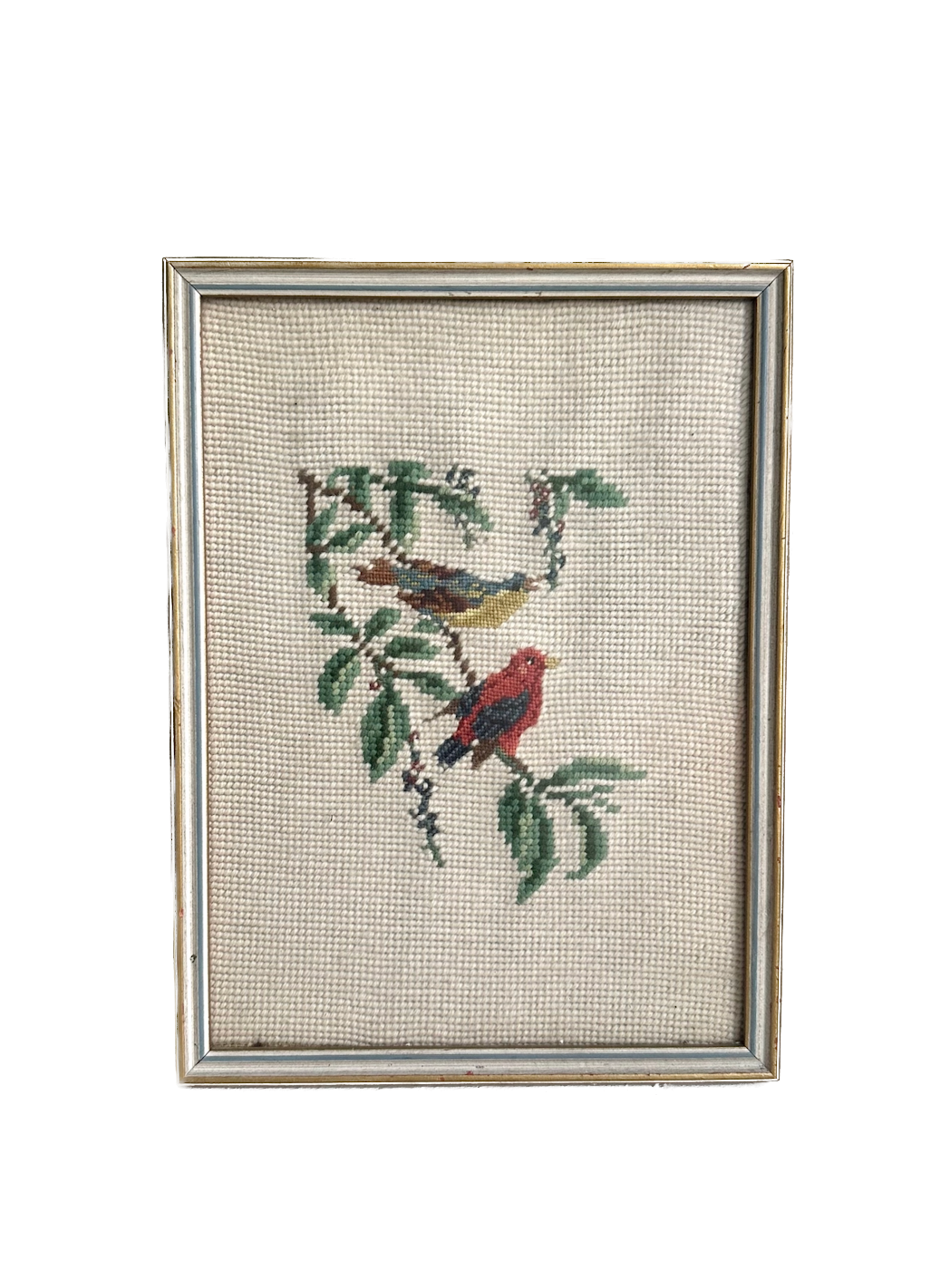 Vintage Birds on a Tree Branch Framed Needlepoint