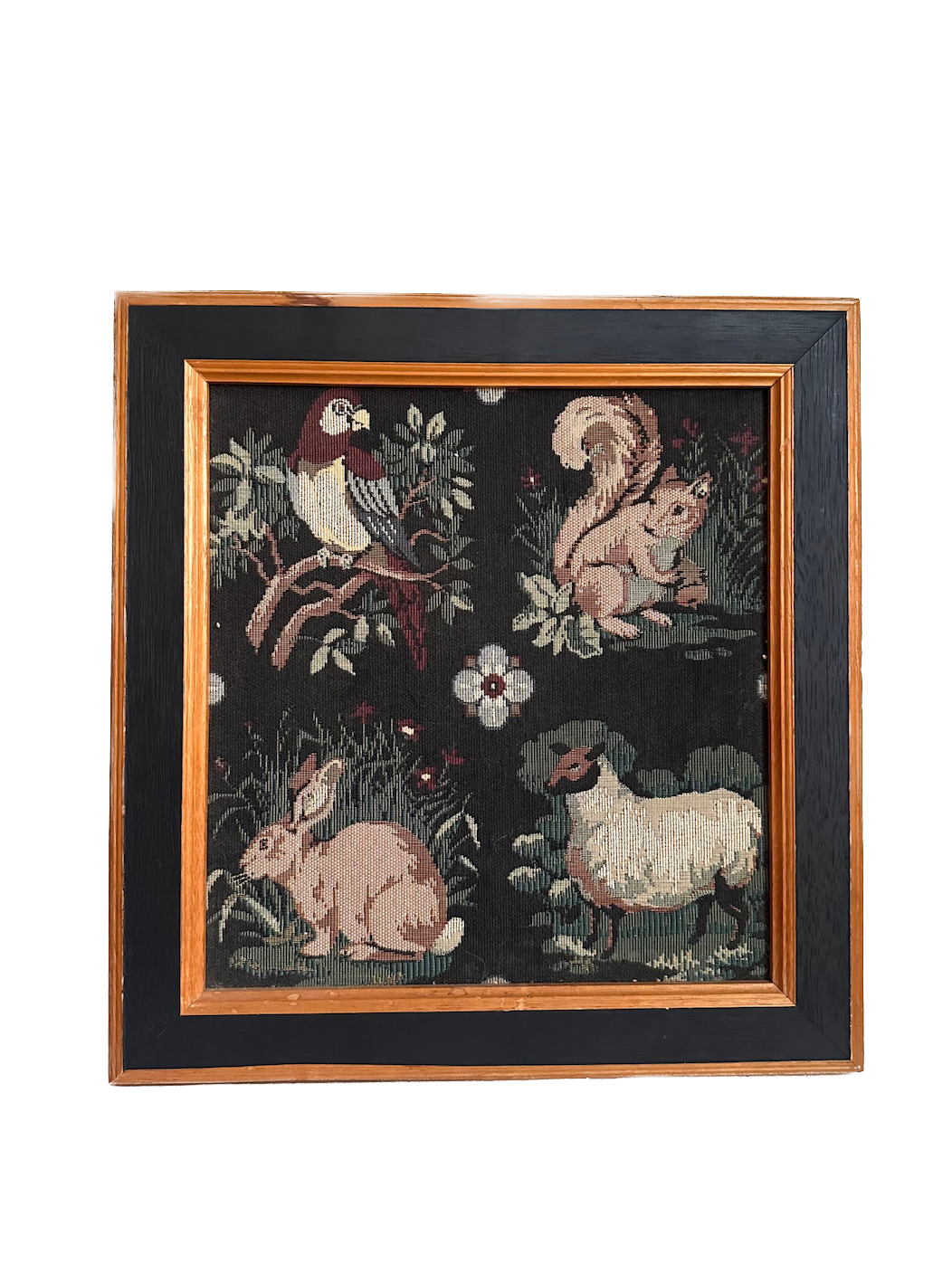 Vintage Woodland Animals Framed Needlepoint