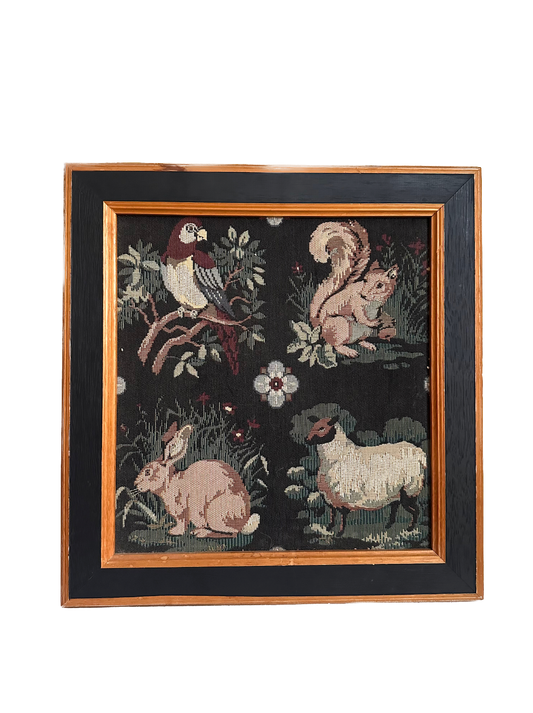 Vintage Woodland Animals Framed Needlepoint