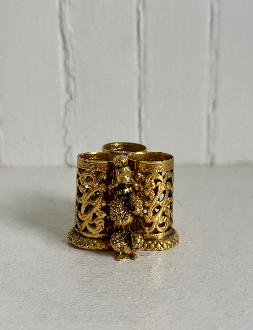Vintage 24K Gold Plated Poodle Dog Lipstick Holder