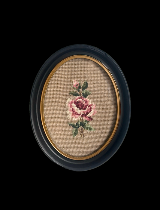 Vintage Rose Framed Needlepoint