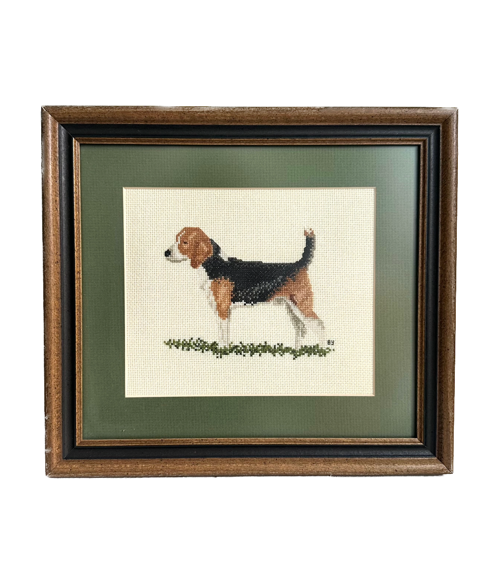 Vintage Beagle Dog Framed Needlepoint