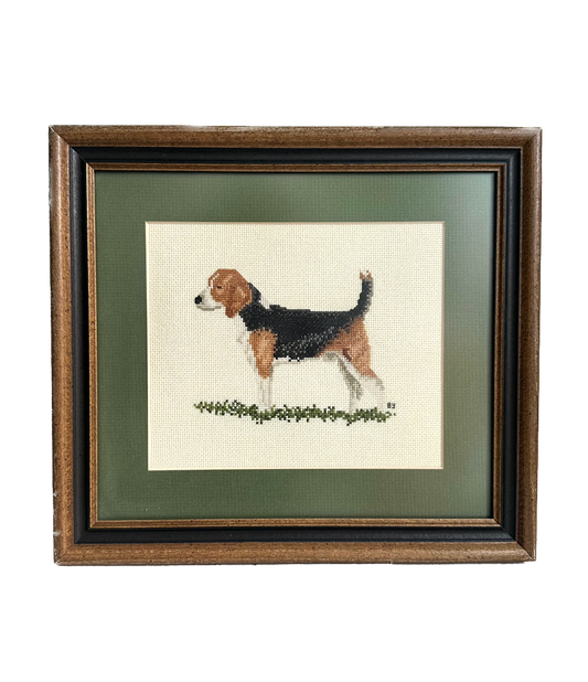 Vintage Beagle Dog Framed Needlepoint