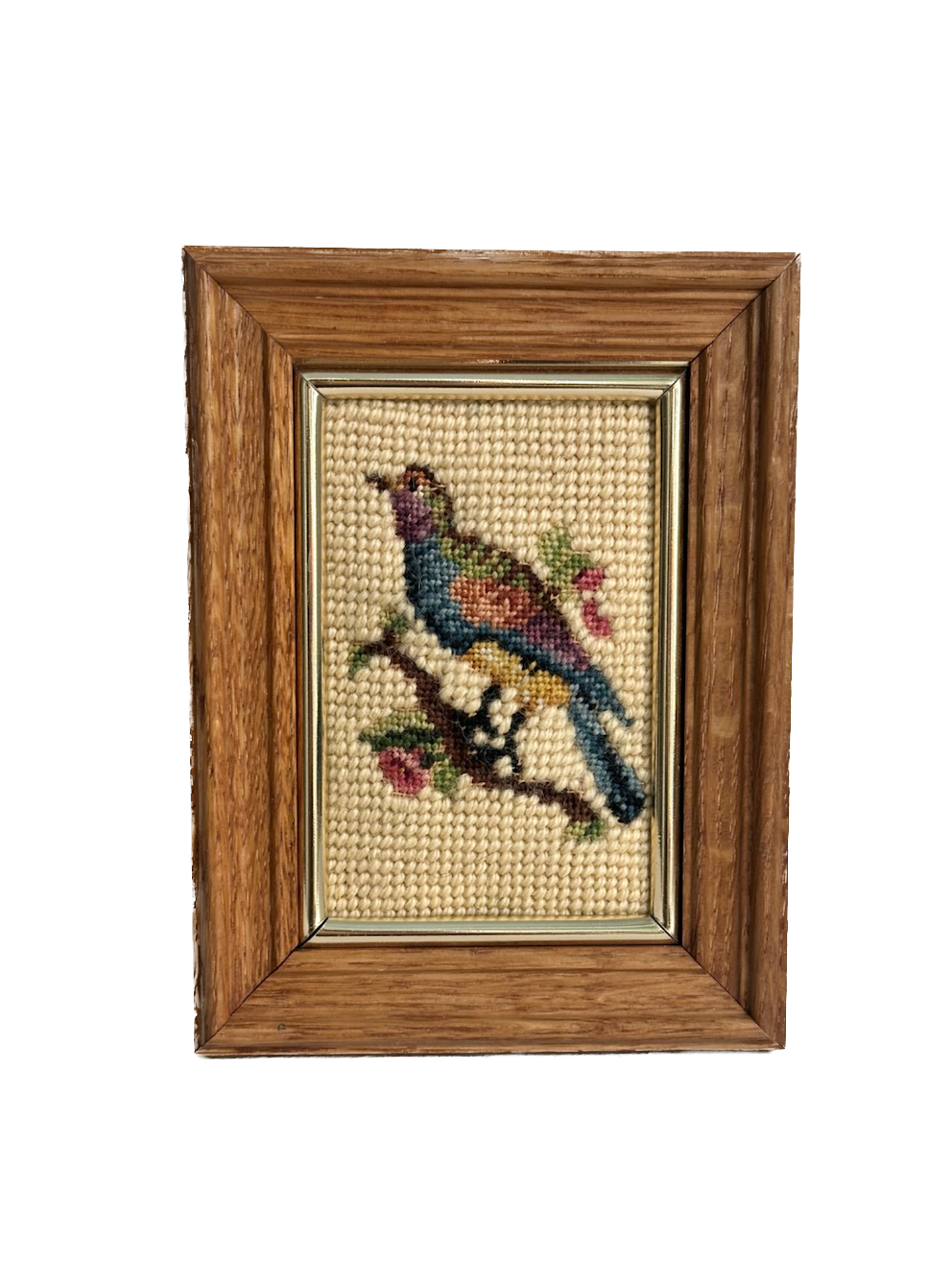 Vintage Small Bird Framed Needlepoint