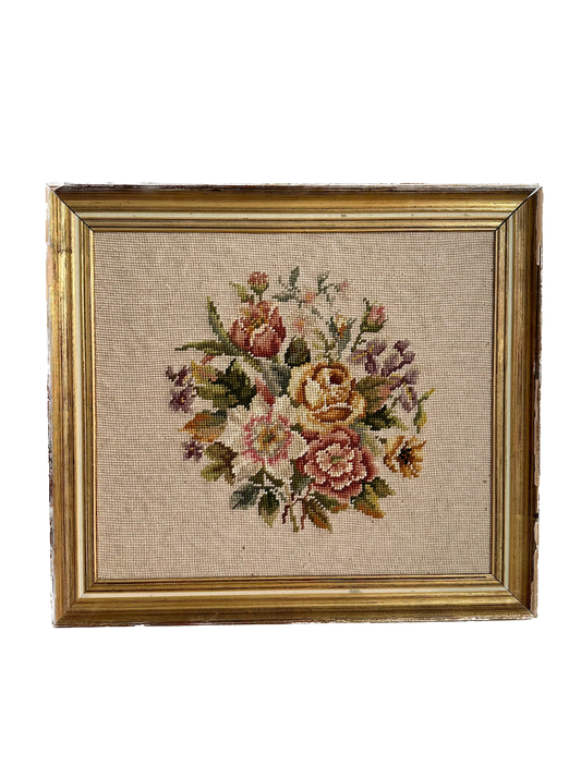 Vintage Floral Framed Needlepoint