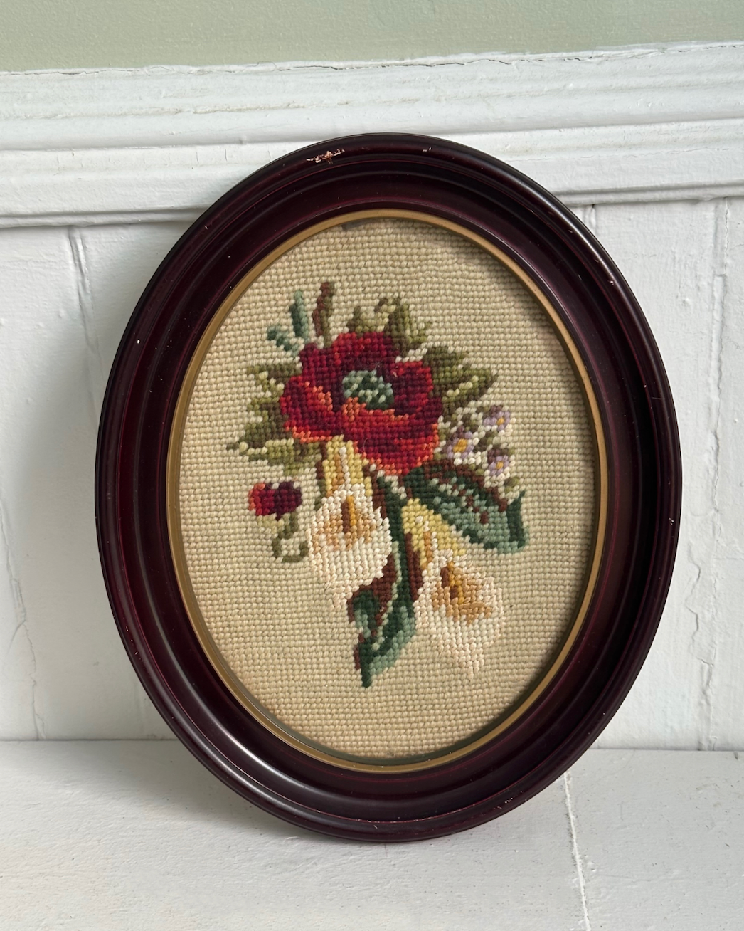 Vintage Floral Framed Needlepoint