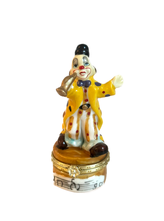 Vintage Clown Playing Trumpet Trinket Box