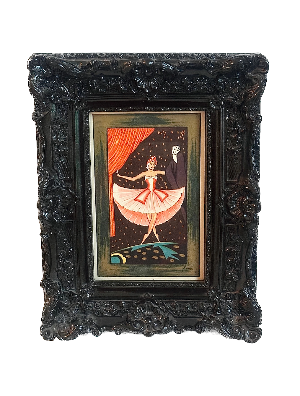 Vintage Ballerina & Pierrot Clown Framed Postcard