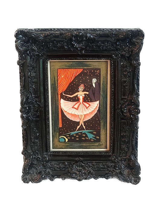 Vintage Ballerina & Pierrot Clown Framed Postcard