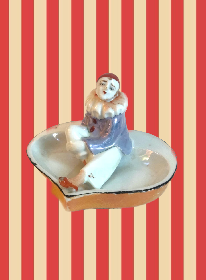Vintage Pierrot Clown Heart Shaped Ashtray
