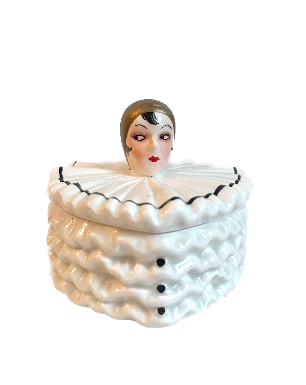 Vintage "MANN" Pierrette Clown Heart Shaped Ceramic Box