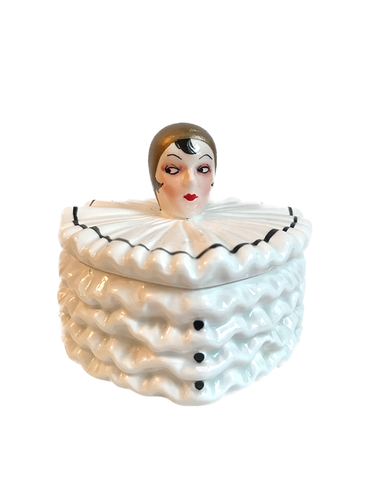 Vintage "MANN" Pierrette Clown Heart Shaped Ceramic Box