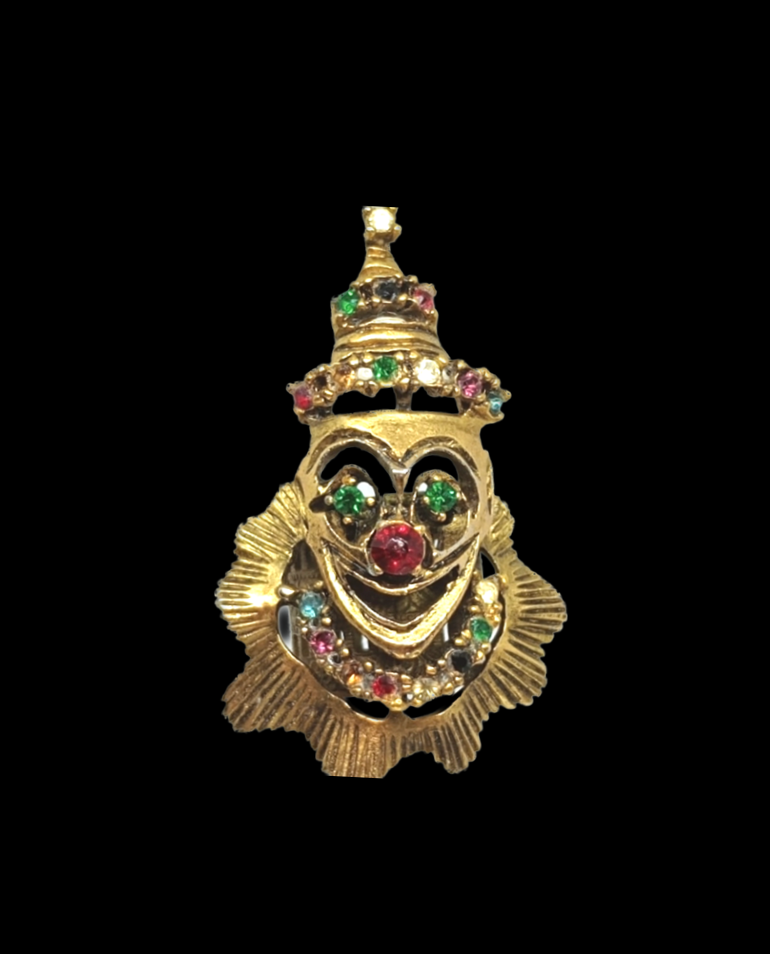 Vintage Jeweled Brass Clown Lipstick Holder