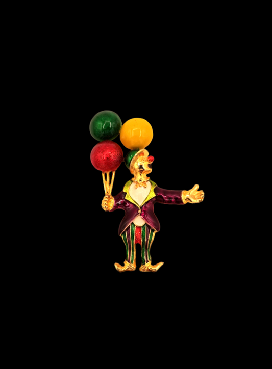Vintage Enamel Clown with Balloons Pin