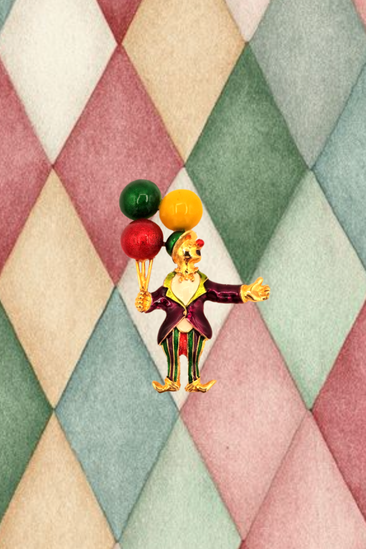 Vintage Enamel Clown with Balloons Pin