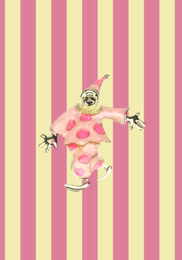 Vintage Pink Enamel Polka Dot Clown Pin