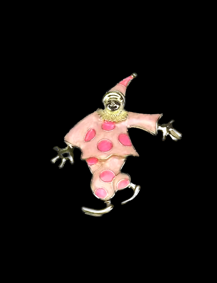 Vintage Pink Enamel Polka Dot Clown Pin