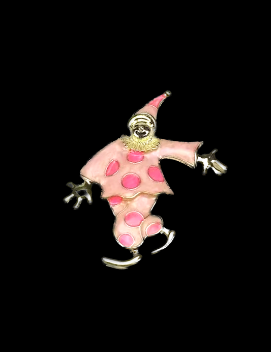 Vintage Pink Enamel Polka Dot Clown Pin
