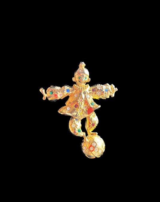 Vintage Articulated Rhinestone Clown Pin