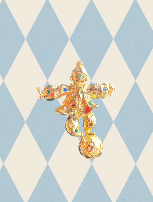 Vintage Articulated Rhinestone Clown Pin