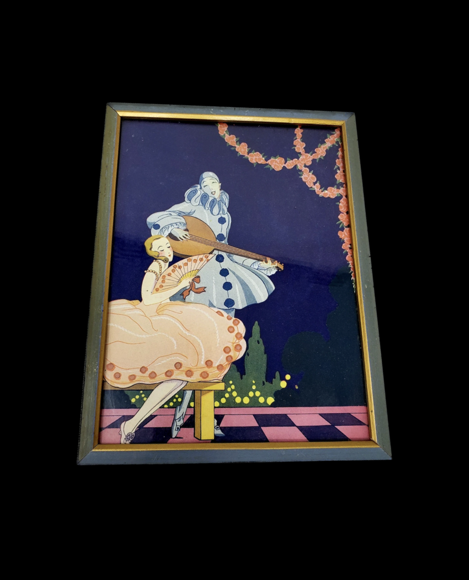 Vintage Art Deco Pierrot & Columbine Framed Print