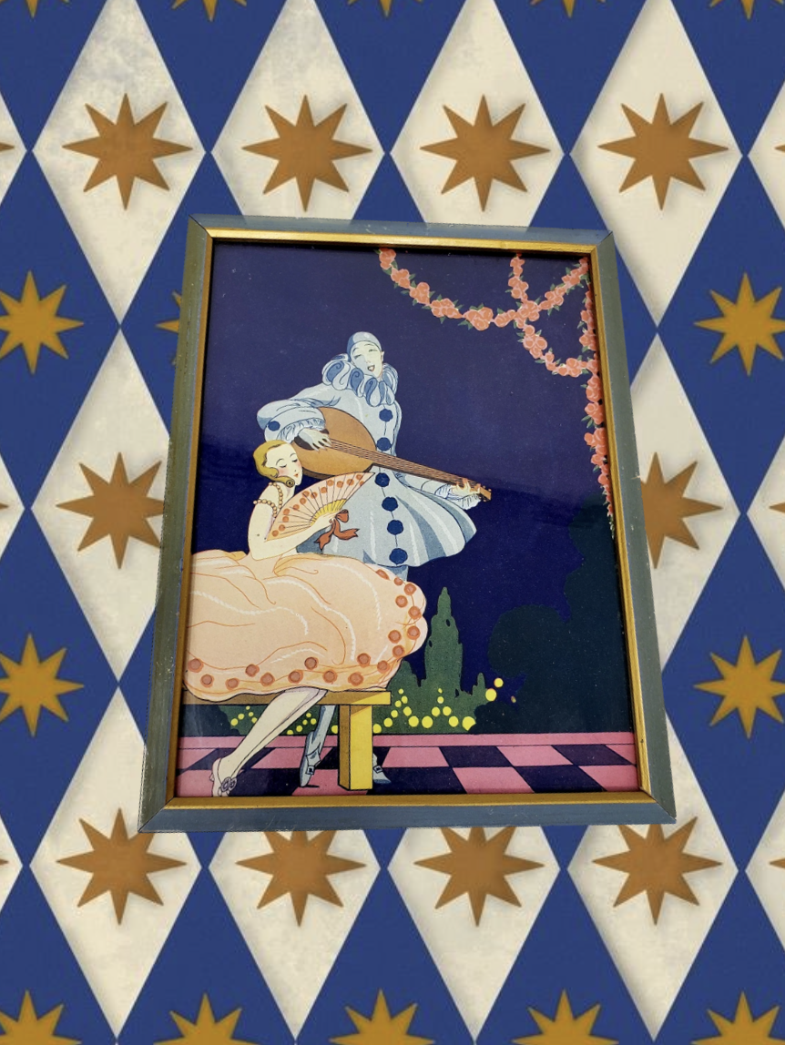 Vintage Art Deco Pierrot & Columbine Framed Print