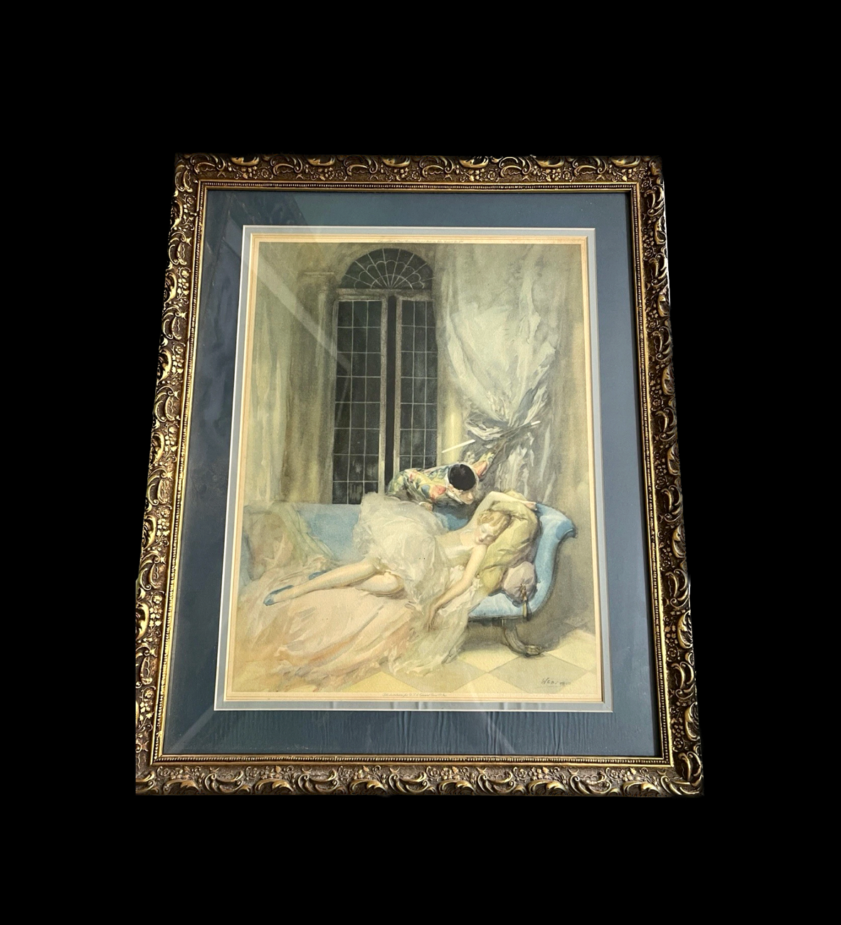 Vintage Large Pierrot & Columbine Framed Print