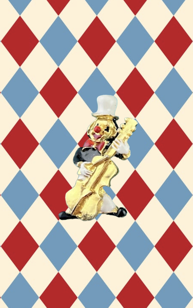 Vintage Clown Playing a Double Bass Pin