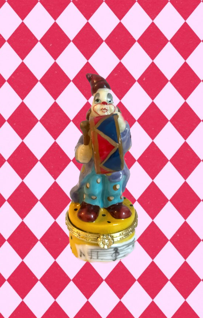 Vintage Clown Playing a Drum Trinket Box
