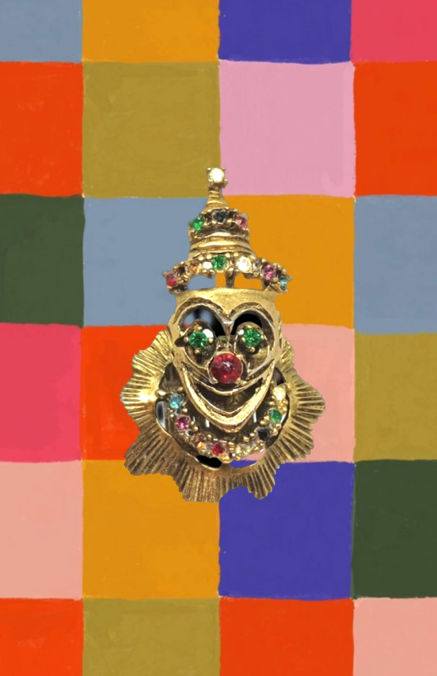 Vintage Jeweled Brass Clown Lipstick Holder