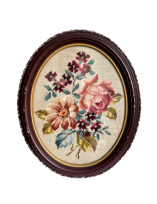 Vintage Floral Framed Needlepoint
