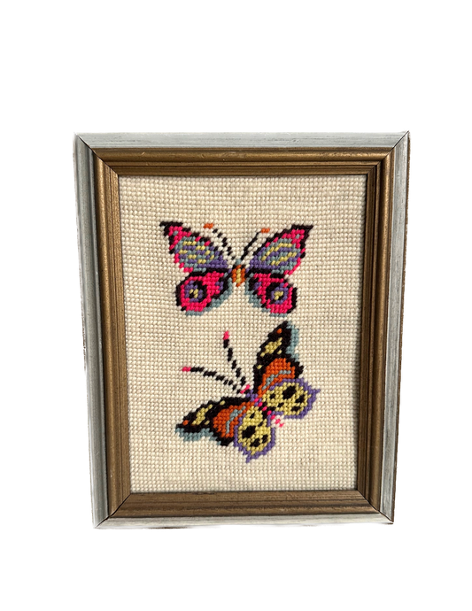 Vintage Butterfly Framed Needlepoint