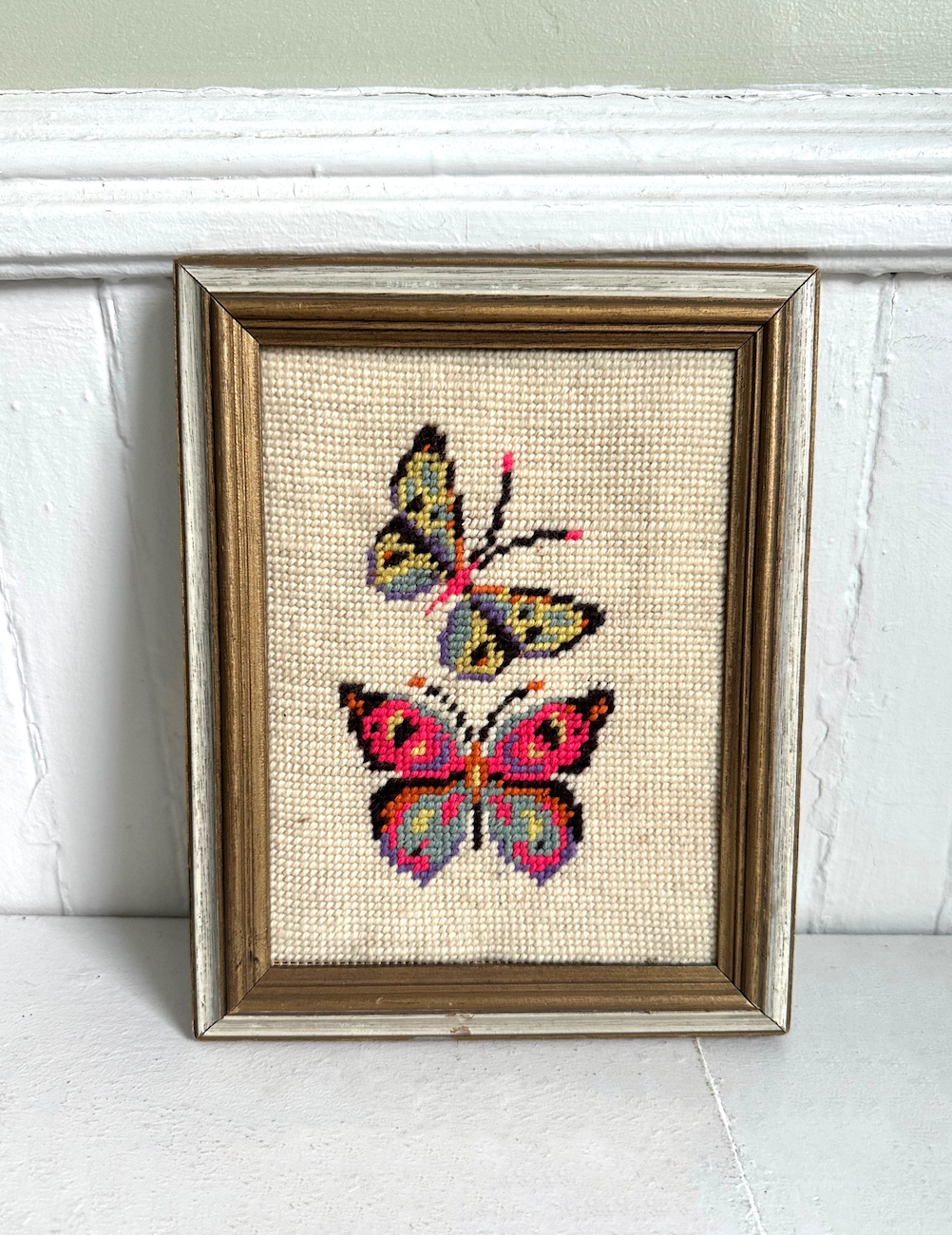 Vintage Butterfly Framed Needlepoint