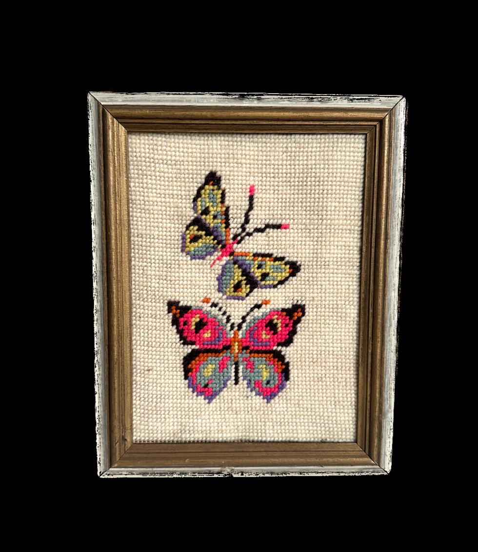 Vintage Butterfly Framed Needlepoint