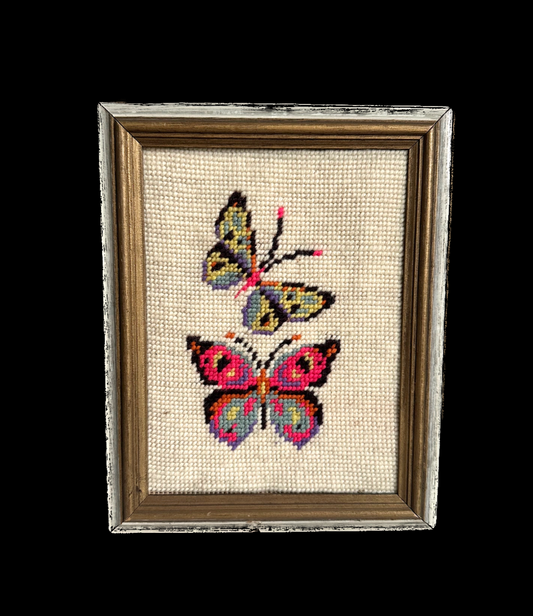Vintage Butterfly Framed Needlepoint
