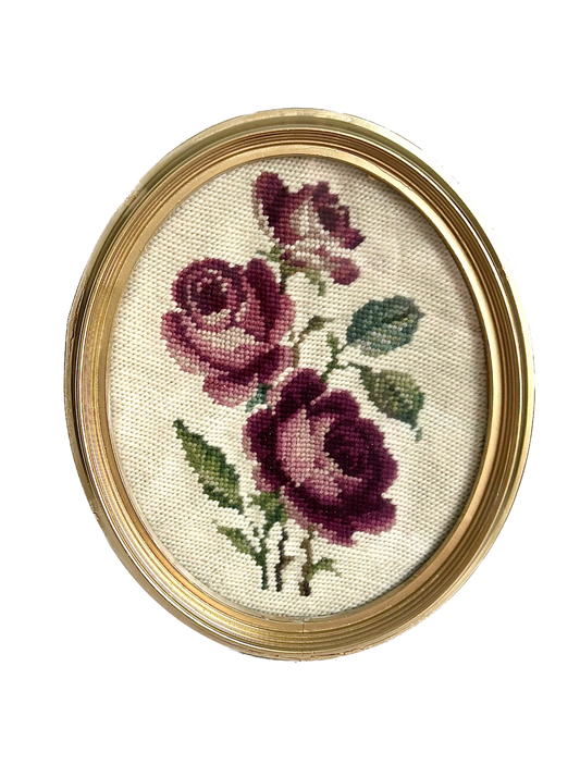 Vintage Rose Framed Needlepoint