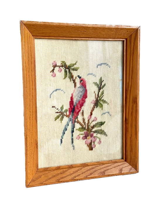 Vintage Bird Framed Needlepoint