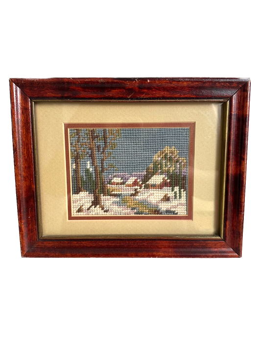 Vintage Winter Scene Framed Needlepoint
