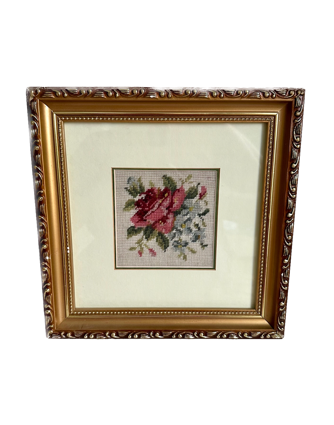 Vintage Rose Framed Needlepoint
